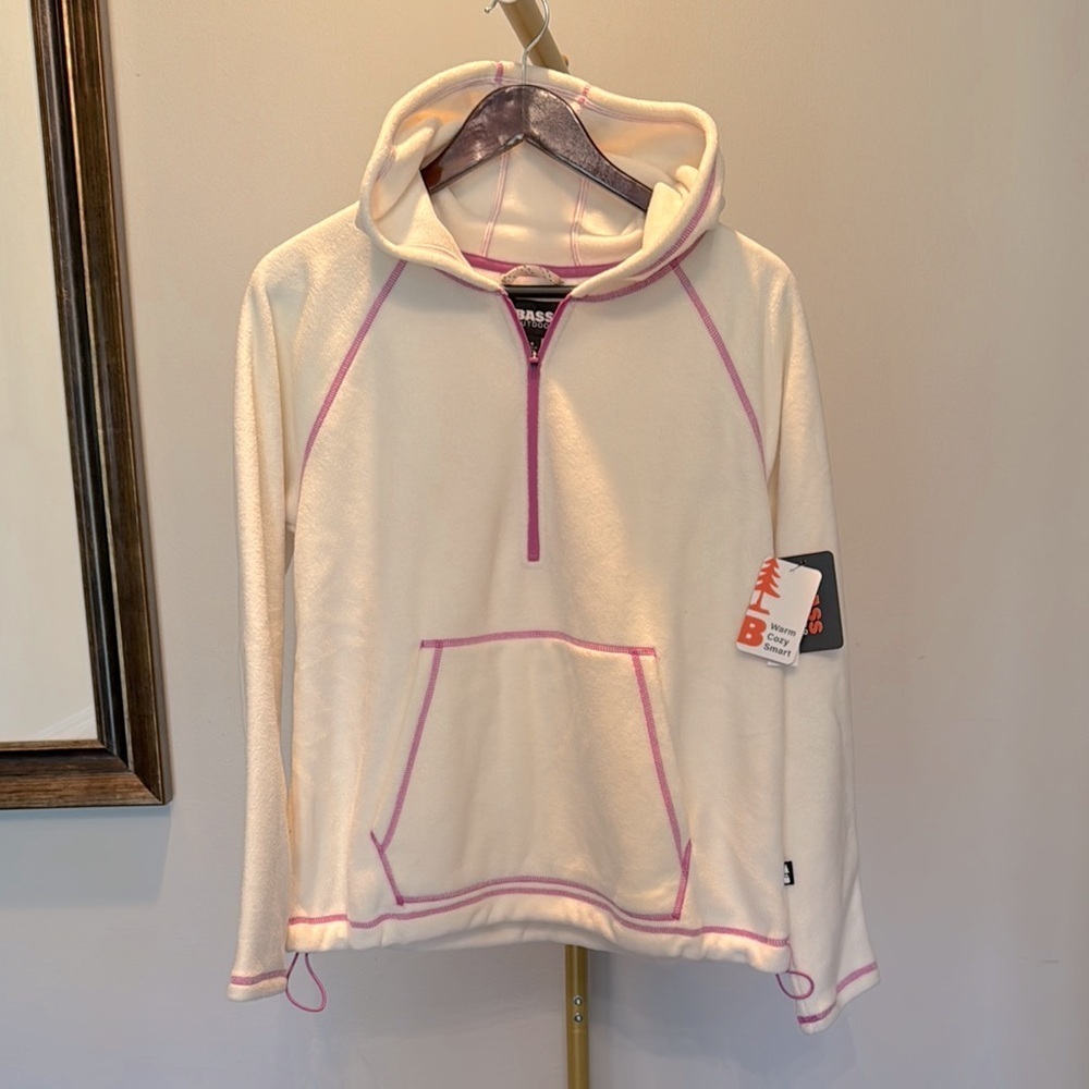 Bass outdoor Women's Cream half zip fleece Hoodie Sweater NWT S